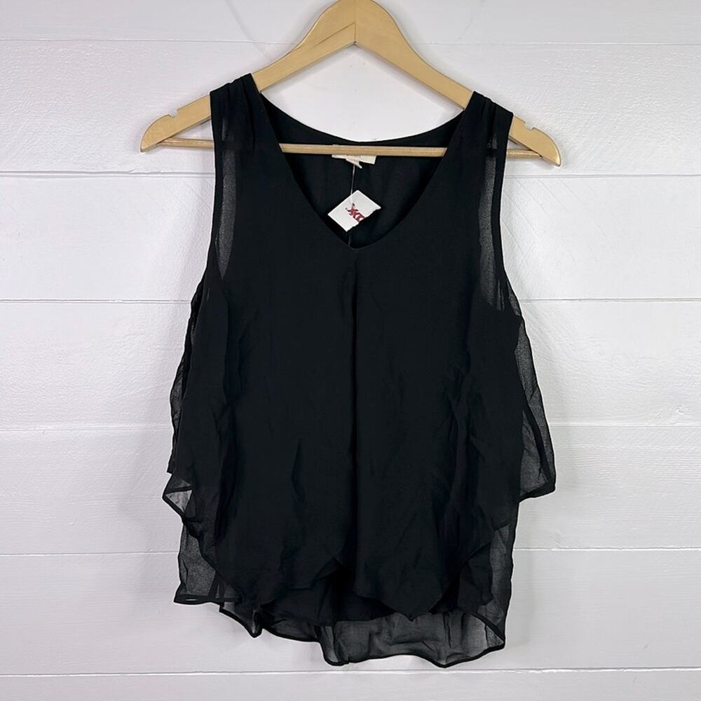 E&M Black Layered Polyester Sleeveless V Neck Blouse Tank Top Shirt Size Small